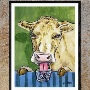 Cow art canvas or paper print - animal decor - kitchen art ready to frame by schmetzpetz