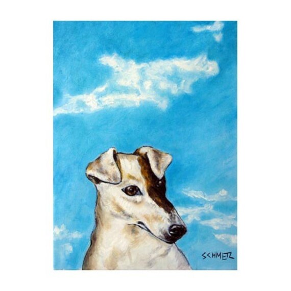 FOX TERRIER BIRTHDAY  dog Ameriican PRINT abstract folk pop ART JSchmetz