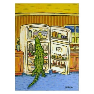 Alligator Raiding the Fridge Art Print - 13x19 - matte or glossy