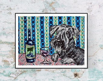 ceski terrier wall art - dog art print - wine lover gift - stretched canvas or pape r print