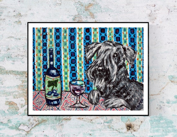 schnauzer painting wine animal dog bar art 8.5x11 glossy photo print