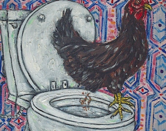 chicken art - 13x19 print, chicken art print, wall decor bird, bathroom decor, restaurant bathroom, home decor, matte paper