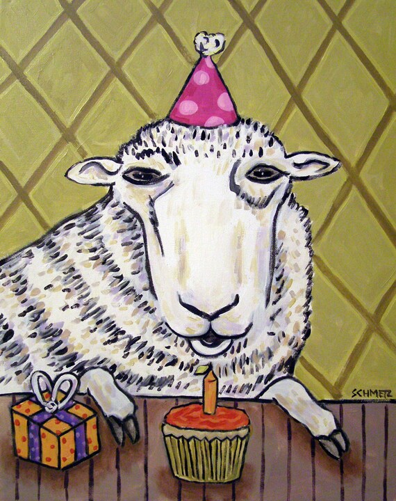 sheep art folk Art PRINT 8x10 JSCHMETZ modern gift giclee coffee pop art