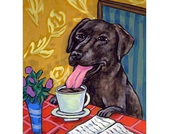 Black Labrador Retriever at the Coffee Shop Dog Art Print