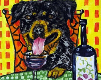 Rottweiler dog coaser tile wine art artwork gift fro friend birthday -  multiple sizes
