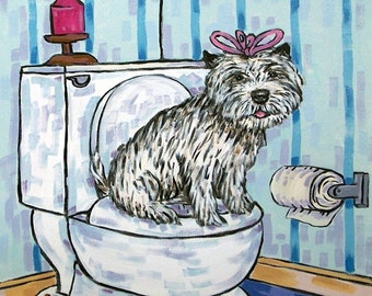 Cairn Terrier in the Bathroom Dog Art coaster tile Gift