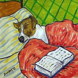 jack russell terrier cane addormentato art tile sottobicchiere regalo