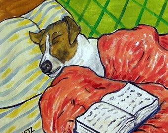 jack russell terrier sleeping dog art tile coaster gift
