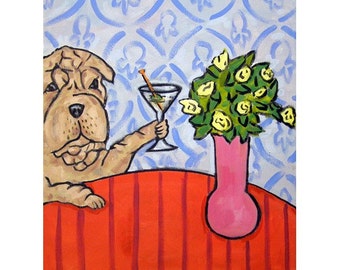 Shar Pei at the Martini Bar Dog Art Print
