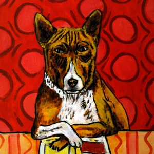 basenji art - Basenji Reading Dog Art Print on matte or glossy photo paper - modern home decor