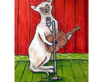 cat art - Siamese Cat Singer Songwriter Art Print, cat gifts, gift