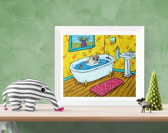 bulldog dog art canvas print gift modern Giclee- ready to hang by Jay Schmetz - bathroom decor