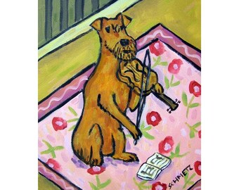 Irish Terrier Playing the Violin Dog Art Print   JSCHMETZ modern abstract folk pop art AMERICAN ART gift