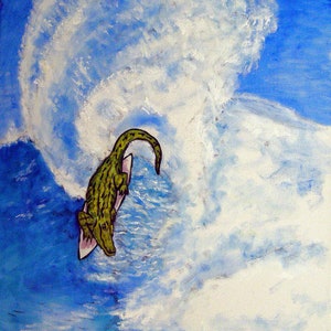 ALligator surfing animal art print on matte or glossy paper - multiple sizes