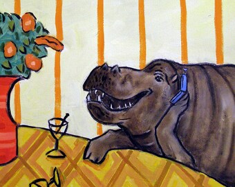 Hippo coaster, hippo martini, hippo art, hippo tile, hippo ceramic, hippopotamus