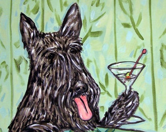 scottish terrier scotty dog art print on ready to hang steched canvas print - home decor