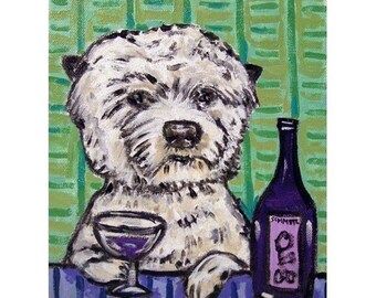 West Highland White Terrier at the Wine Bar Dog Art Print
