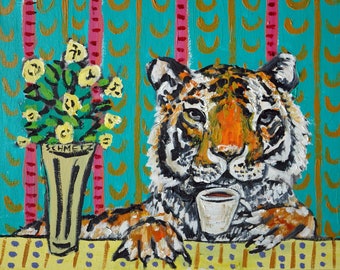 Tiger coffee canvas art print animal decor