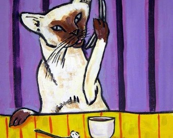 cat tile - cat art - Siamese Cat Talking on a Cell Phone Art coaster tile, cat gifts, gift