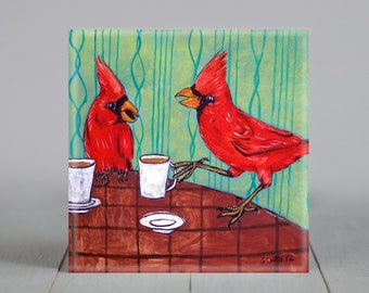 Cardinal coaster tile art bird animal decor gift gift