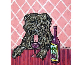 Bouvier Des Flandres at the Wine Bar Dog Art Print - stretched canvas or paper print - ultiple sizes available