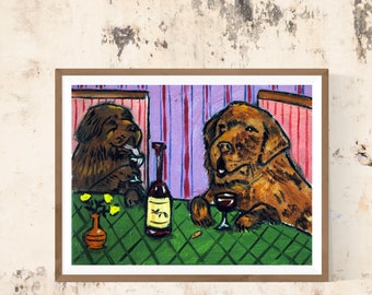 Newfoundland dog art print canvas wall art wine decor by anmal artist jay schmetz ready to hang