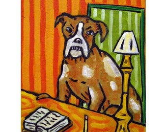 Boxer Reading Dog Art Print