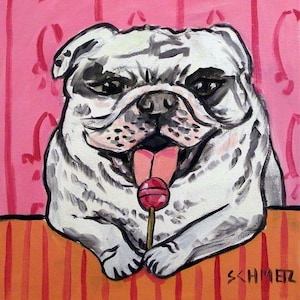 Bulldogge Lutscher - Hundekunst - Fliesenuntersetzer - Geschenk für Tierliebhaber
