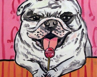 bulldog lollipop - dog art - tile coaster - animal lover gift