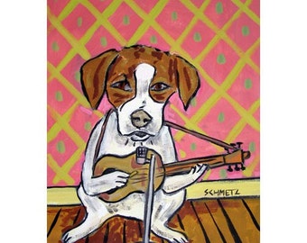 Jack Russell Terrier Playing Guitar Dog Art Print
