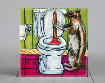Grey Squirrel coaster bathroom decor ceramic tile - multiple sizes