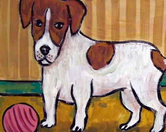Jack Russell Terrier coaster- puppy dog art - dog lover gift - dog with bacll