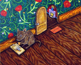the cheese theif mouse art tile coaster animal decor gift - multiple sizes available