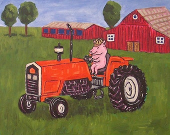 pig tractor farm print art