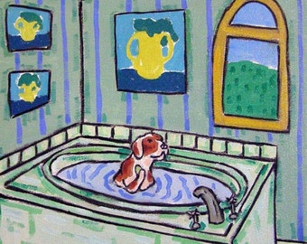 Brittany Taking a Bath Dog Art coaster tile