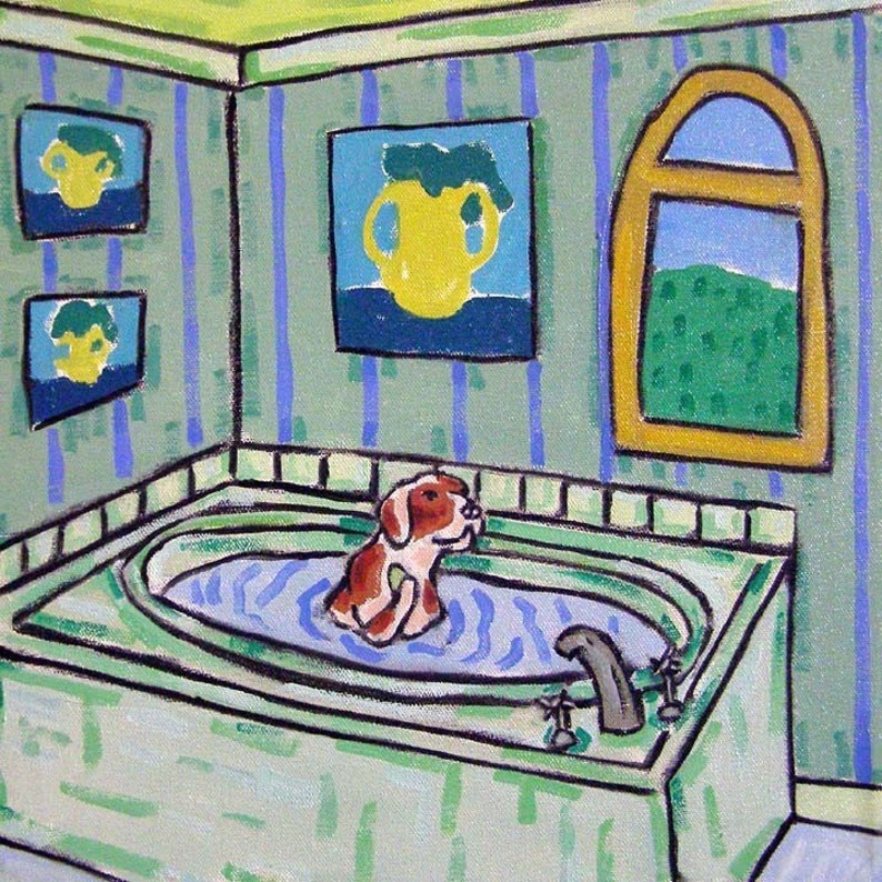 Brittany Taking a Bath Dog Art Coaster Tile Etsy