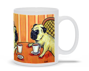 pugs at the coffee shop dog art mug cup gift