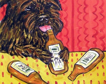 Affenpinscher at the Bar Beer Dog Art coaster tile gift JSCHMETZ modern folk