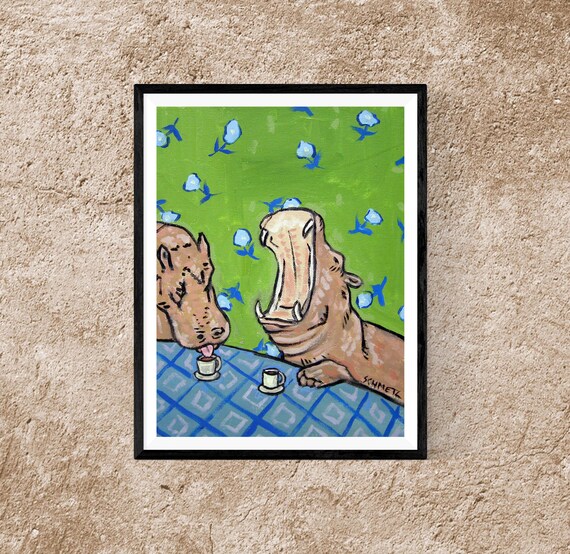 Hippo Art Hippo Canvas Print Hippo Coffee Hippo Gift Hippo Etsy