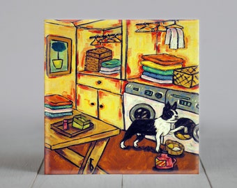 Boston Terrier dog art tile coaster gift - laundry room decor - birthday gift for dog lover