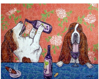 Puzzle - Wine - Basset Hound - Dog Lover Gift - Jigsaw Puzzle - Adult Game Toy