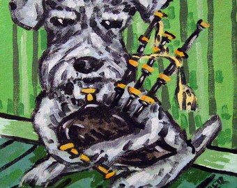 Schnauzer Playing the Bagpipes Dog Art coaster tile Gift