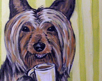 Australian Silky Terrier at the Coffee Shop Dog Art Print  JSCHMETZ modern abstract folk pop art gift