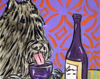 Bouvier Des Flandres at the Wine Bar Dog Art Print   JSCHMETZ modern abstract folk pop art gift