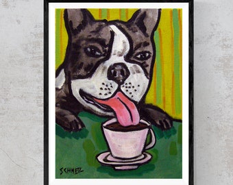 boston terriers dog art canvas or paper Print - animal gifts - ready to hang coffee decor