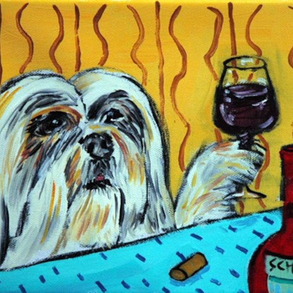 Lhasa Apso en el bar de vinos - Impresión artística de perro