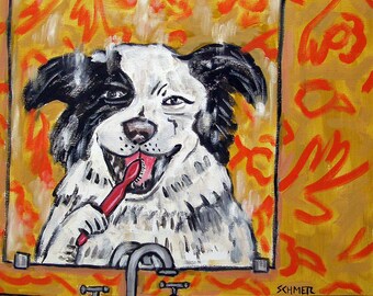 Border Collie dog art tile coaster gift