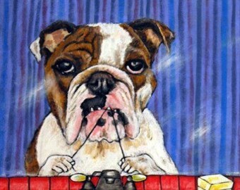 bulldog dog art canvas print gift modern Giclee- bathroom decor ready to hang by Jay Schmetz