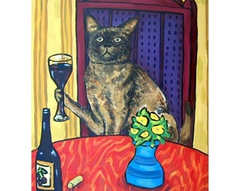 cat art - Burmese Wine art Cat Art print Gift JSCHMETZ modern folk pop art 13x19, cat gifts, gift