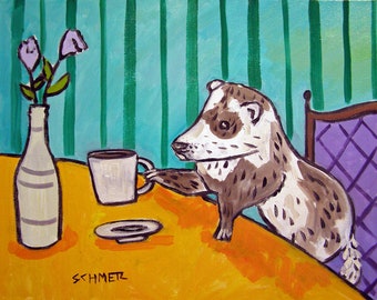 Ferret coffee, ferret art, ferret print, ferret canvas, canvas wall art, wall art ferret, wall coffee art, wall decor, canvas print, animal